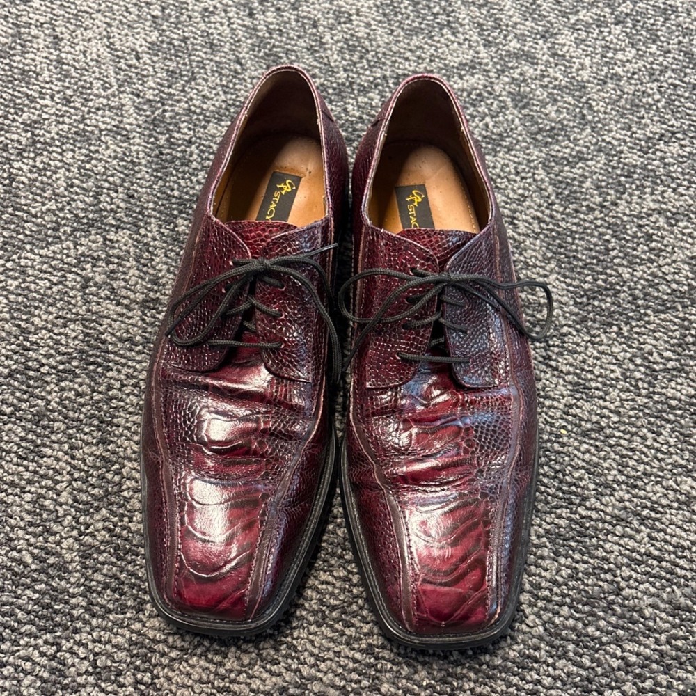 Stacy Adams Mens 11M Burgundy Ostrich Lizard Print Leather Dress Shoes 23139-05